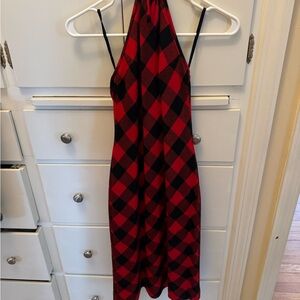 Ralph Lauren Red and Black Checkered Backless Dress